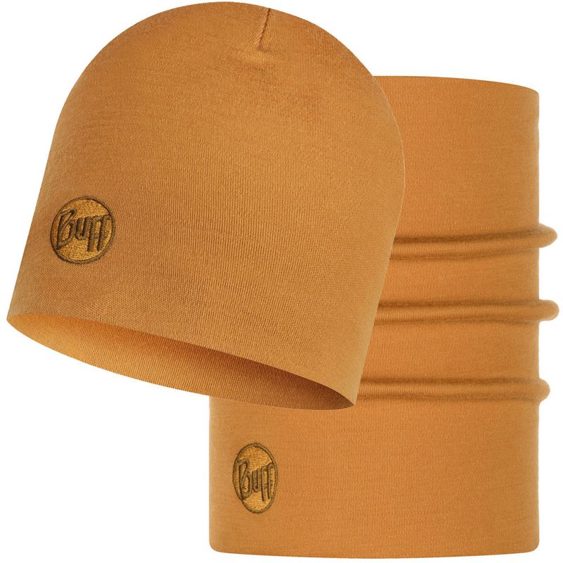 Комплект шапка шарф из шерсти Buff 	Solid Camel Фото 1