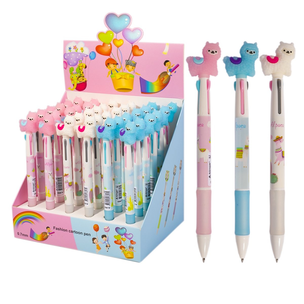 Ручка шариковая Alingar "Альпака", 0,7 мм, 3-х цветная (син., черн., красн.), автоматическая, резиновый грип, пластикоый цветной корпус, карт. уп.