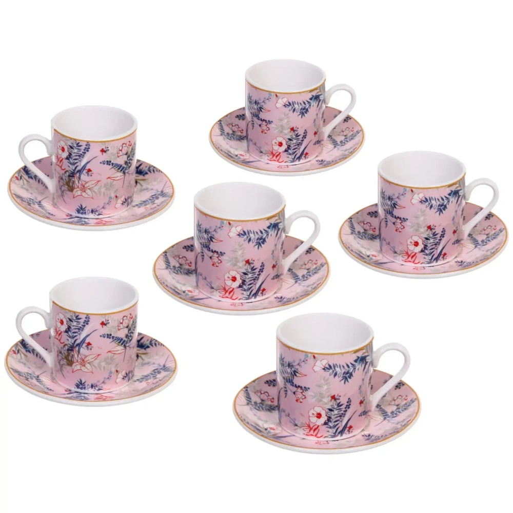 Кофейный набор 12 предметов «Paradise» (6кружек 90мл+6блюдец), розовый
