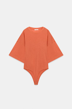 ZARA БОДИ С РУКАВАМИ ДО ЛОКТЯ, ЦВЕТ ЖЖЕНОГО АПЕЛЬСИНА