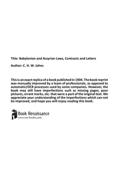 Babylonian and Assyrian Laws, Contracts and Letters | C.H.W. Johns