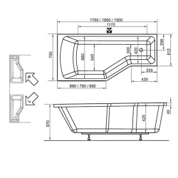 Ванна акриловая Ravak Be Happy 150x75 L C151000000 левая схема