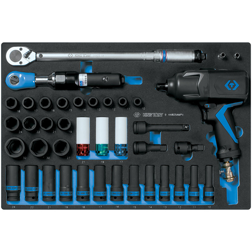 KING TONY (9-44805AMPV) Набор пневмоинструмента 1/2" с принадлежностями, ложемент, 41 предмет