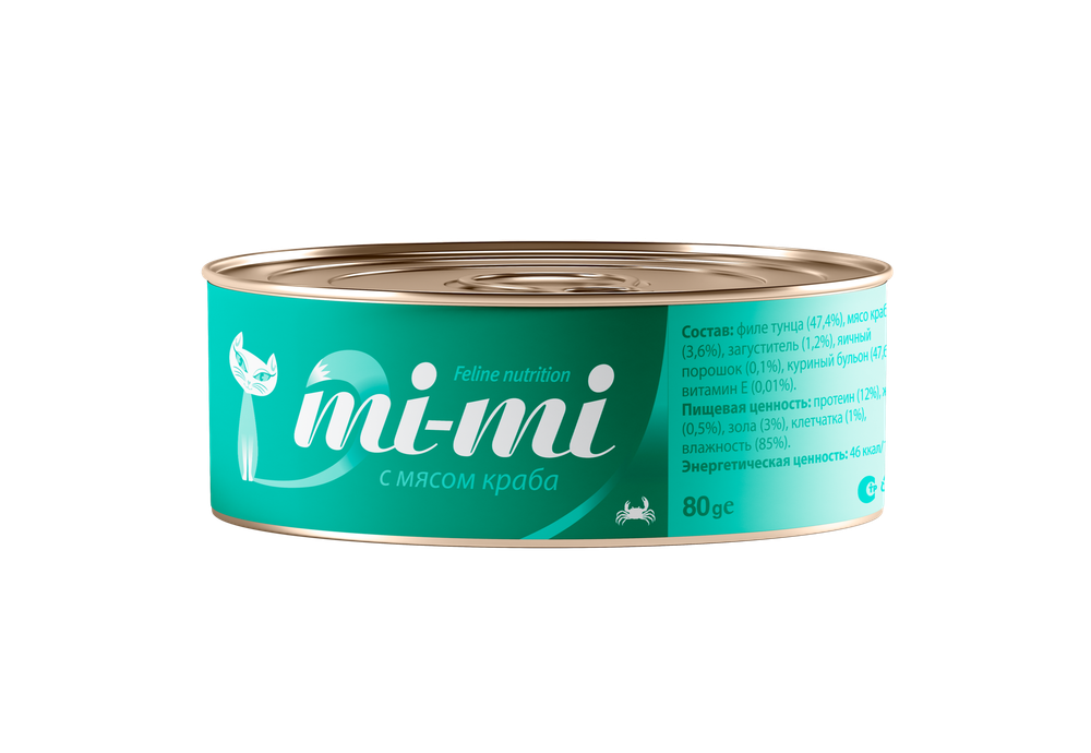 Полнорационный консервированный корм для кошек Mi-Mi с крабом 80 г