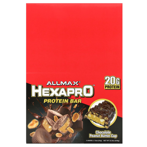 ALLMAX, Hexapro™, протеиновый батончик, с шоколадно-арахисовой пастой, 12 батончиков по 54 г (1,9 унции)