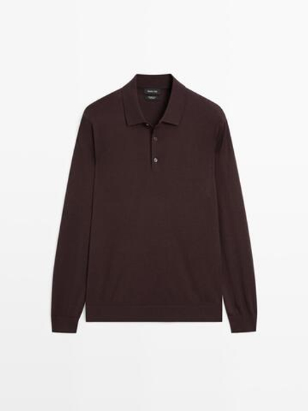 Massimo Dutti Трикотажное свитер поло из 100% мериносовой шерсти, гранатовый