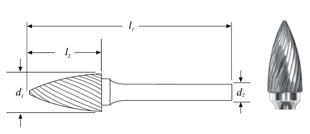 Бор-фреза SG-5M TiN гиперболическая с точечным торцом (тип G)  23928