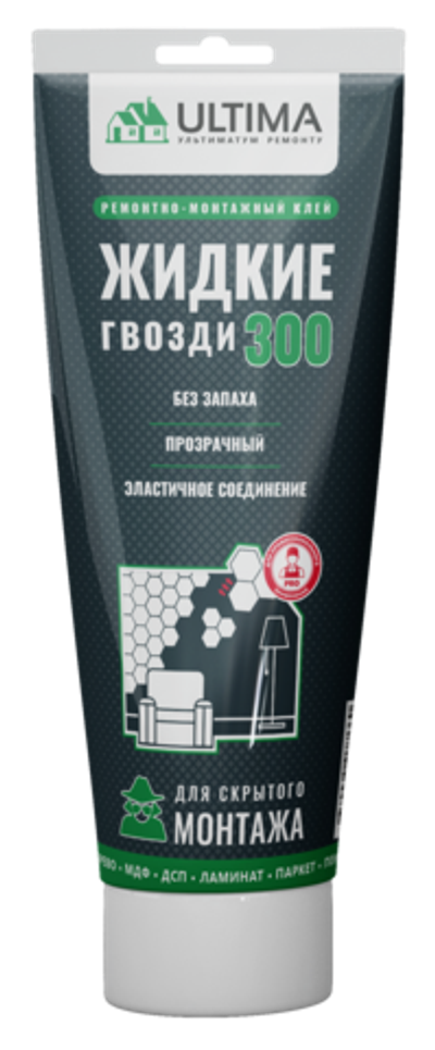 Жидкие гвозди ULTIMA 300 клей (акрил) прозрачный ремонтно-монтажный 250 г ТЮБИК арт.ADHES30030