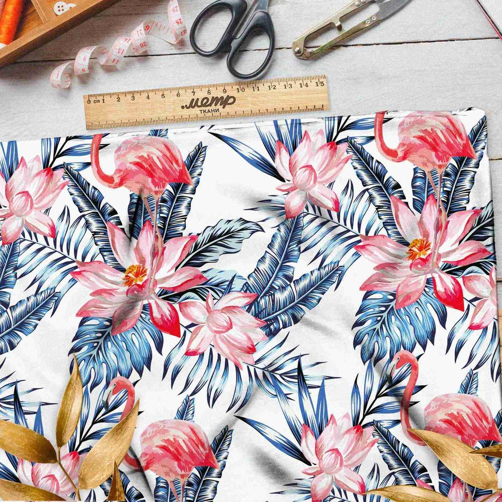Ткань кулирная гладь тропический фламинго