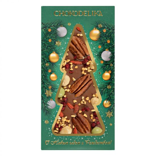 Шоколад молочный с украшением "ПЕКАН, вишня, фундук" 100 гр (Новый Год)