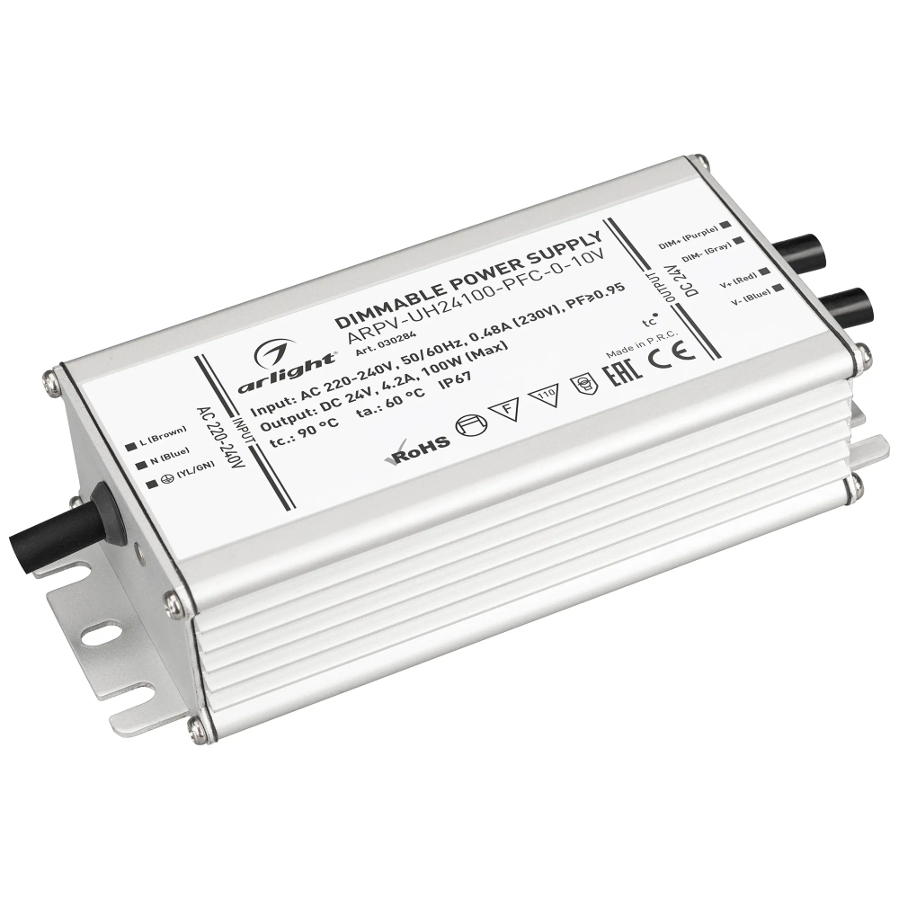 Блок питания ARPV-UH24100-PFC-0-10V (24V, 4.2A, 100W) (Arlight, IP67 Металл, 7 лет) 030284