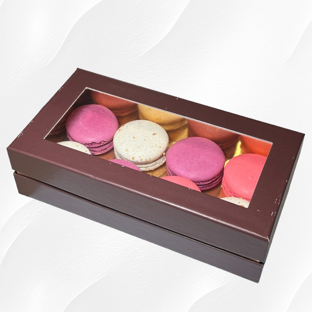 Коробка для макарон и др.кондитерской продукции с прямоугольным окном ПРЕМИУМ 210*110*55 (шоколад)