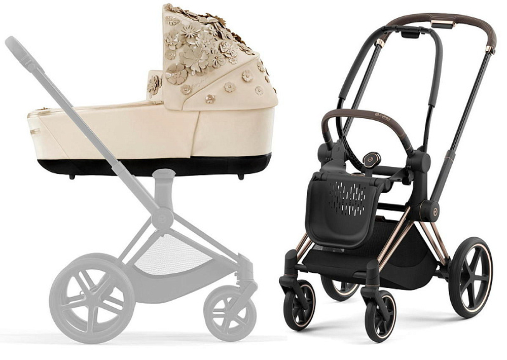 Коляска для новорожденных Cybex Priam IV Rosegold Simply Flowers Beige (Nude Beige)