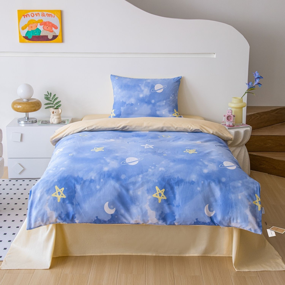 Комплект постельного белья на резинке Сатин Люкс KIDS 100% хлопок CDKR081 1.5-спальный наволочки 50x70