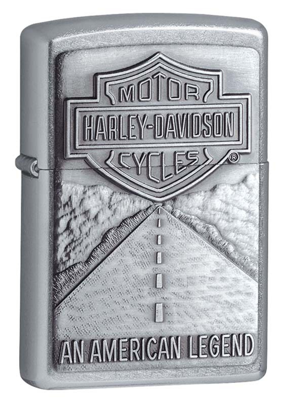 Легендарная классическая американская бензиновая широкая зажигалка ZIPPO Classic Street Chrome™ серебристая матовая из латуни и стали с логотипом Harley-Davidson® ZP-20229