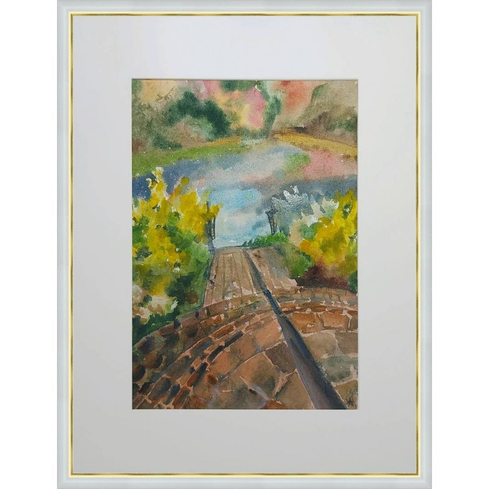 Картина авторская акварельная в паспарту 30х40 см на стену для интерьера "Ореховно"