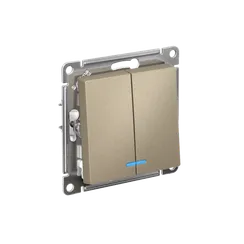 Выключатель 2-кл. СП AtlasDesign 10А IP20 (сх. 5а) 10AX с подсветкой механизм шампань SE ATN000553