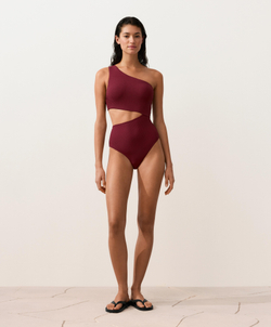 OYSHO Асимметричный купальник с жаккардовым узором, вишневый