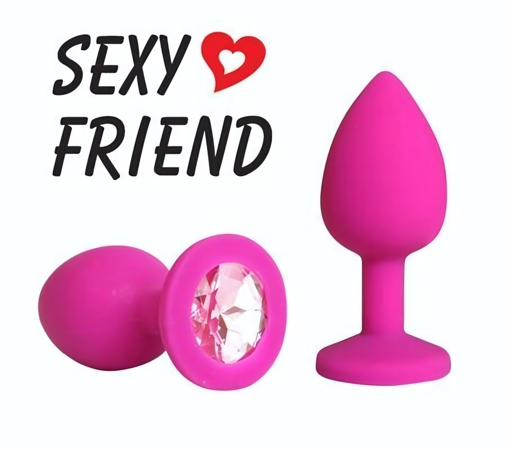 Розовая конусовидная анальная пробка с розовым кристаллом - 7,3 см. (Цвет: розовый)