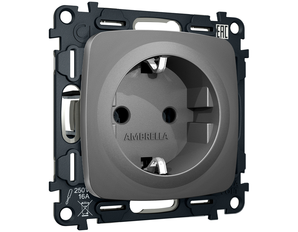 MO656010 Комплект механизма электрической розетки OMEGA Антрацит серый с/з на винтовых зажимах QUANT (OP6560, VM141)