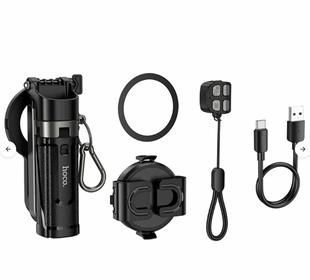 Монопод для селфи Hoco K27 Pro 2в1 мини магнитный+зажим квадропод с пультом BT черный