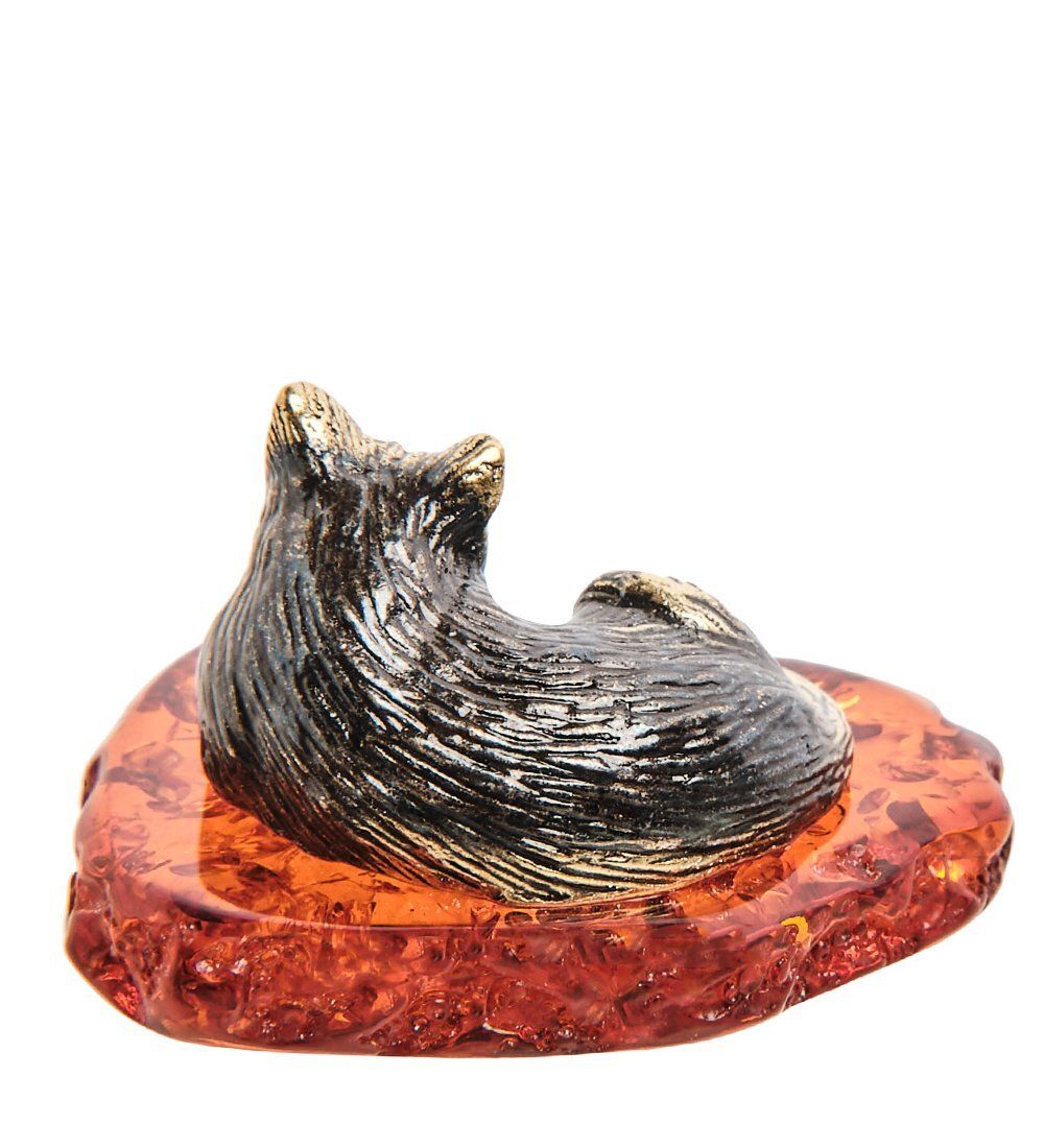 Народные промыслы AM-3071 Фигурка «Кошка задумчивая» (латунь, янтарь)