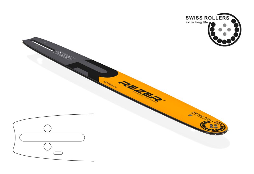 Длина шины, см: 45 (18”) Ширина паза, мм: 1,5 (0,058”) Шаг цепи, мм: 8,25 (0,325”)