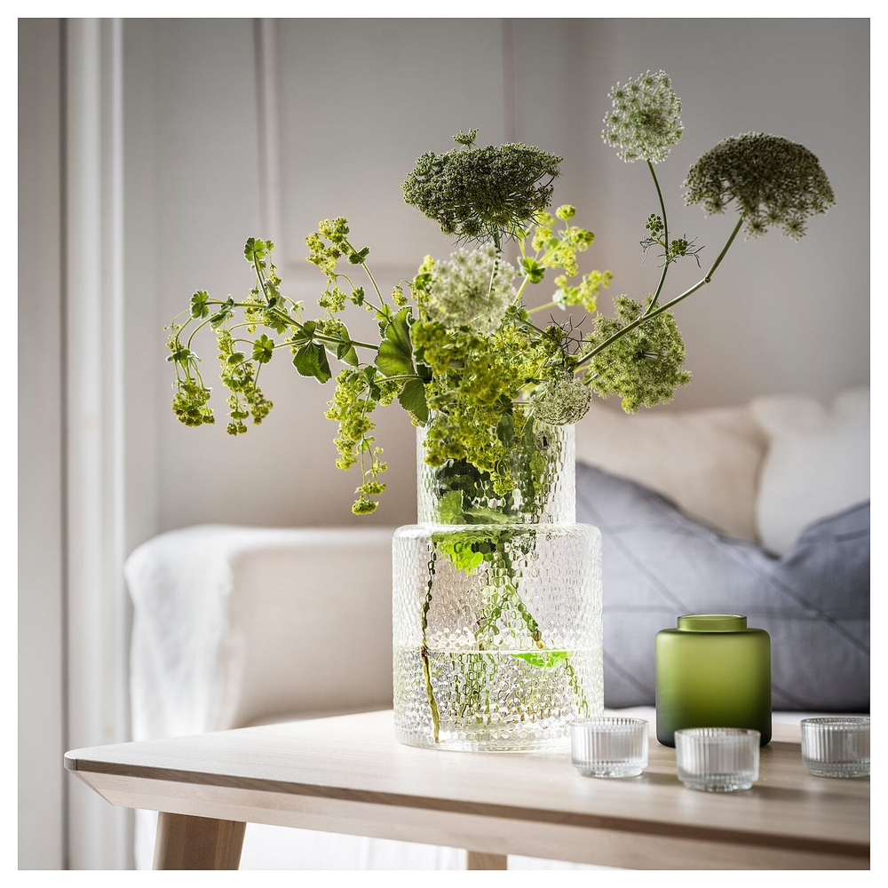 IKEA KONSTFULL  (ИКЕА КОНСТФУЛЛ)  -  Ваза, прозрачное/узорчатое стекло, 26 см