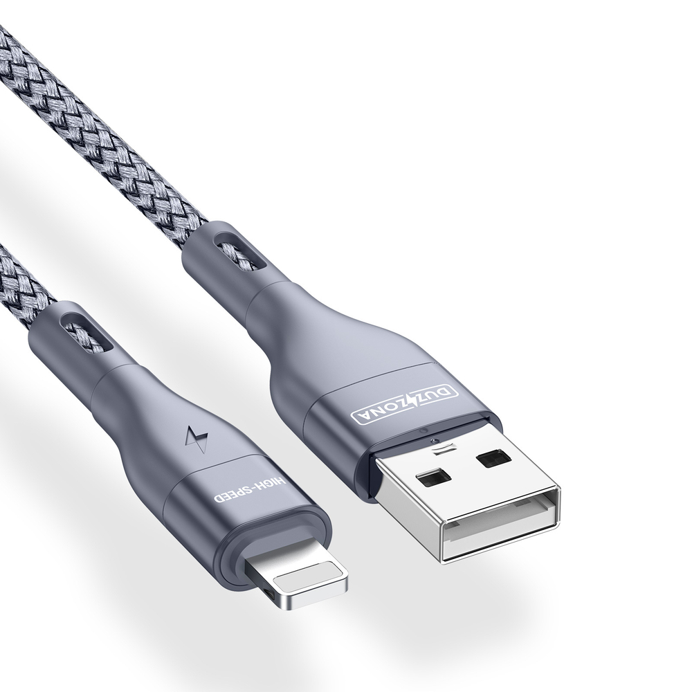 Кабель в тканевой оплетке длина 100см (1м) с разъемом USB-A на Lightning с быстрой зарядкой PD 12W от Duzzona, серия A7 Cable