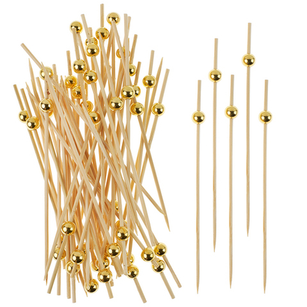 Пики Топперы, с бусинами, Золото, 12 см, 50 шт