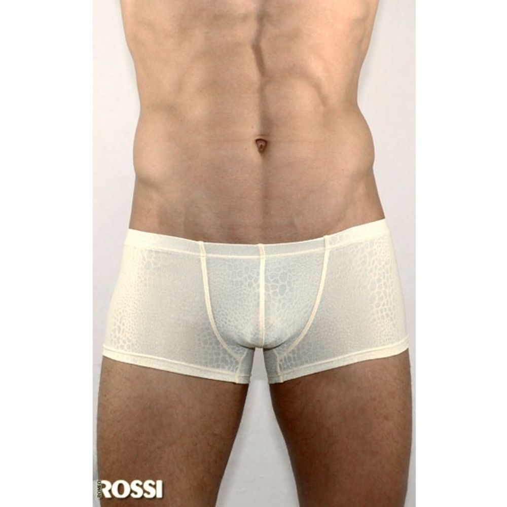 Мужские трусы боксеры Romeo Rossi Snake White Boxer кремовые в узорчатую сетку в виде змеиной чешуи RR00213