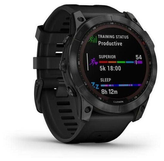 Умные часы Garmin Fenix 7X Sapphire Solar титановый черный DLC с силиконовым ремешком