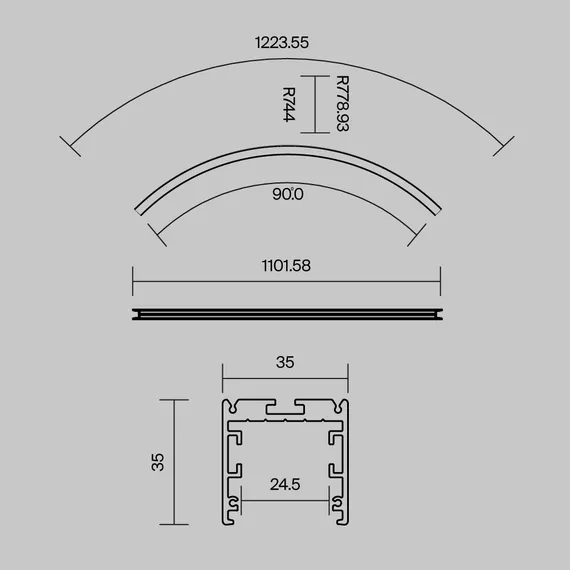 Радиусный профиль 35x35 D1500мм внешний 1/4 круга черный Led Strip alm-3535r-b-ex-90°-1.5m