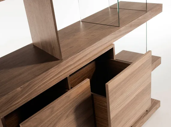 Стеллаж CP1711 /3072 ореховый с полками из стекла