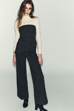 ZARA БРЮКИ ПРЯМОГО КРОЯ ИЗ МЯГКОЙ ТКАНИ, СЕРЫЙ