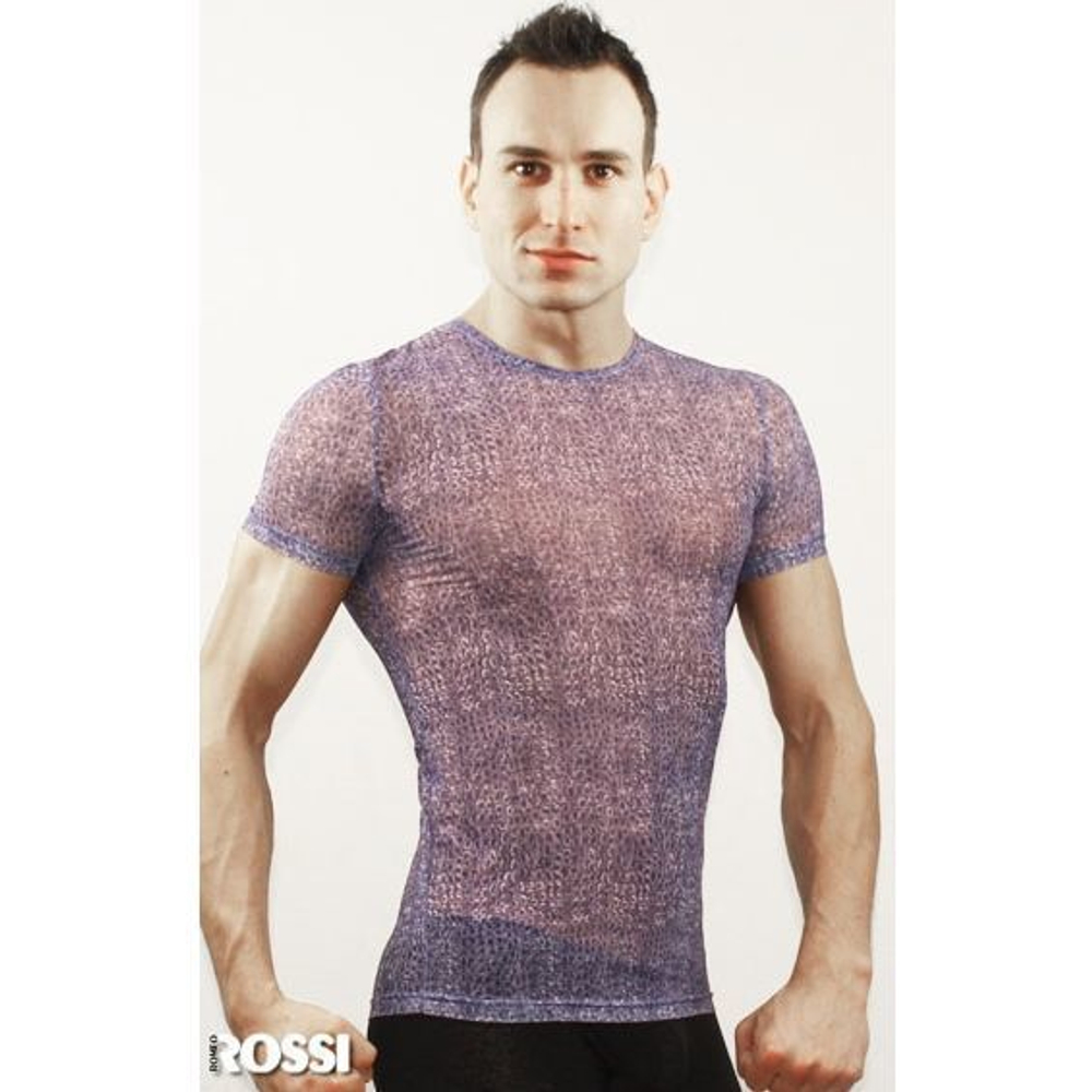 Мужская футболка прозрачная фиолетовая с рисунком змеиной чешуи Romeo Rossi Snake Purple 1RR00507