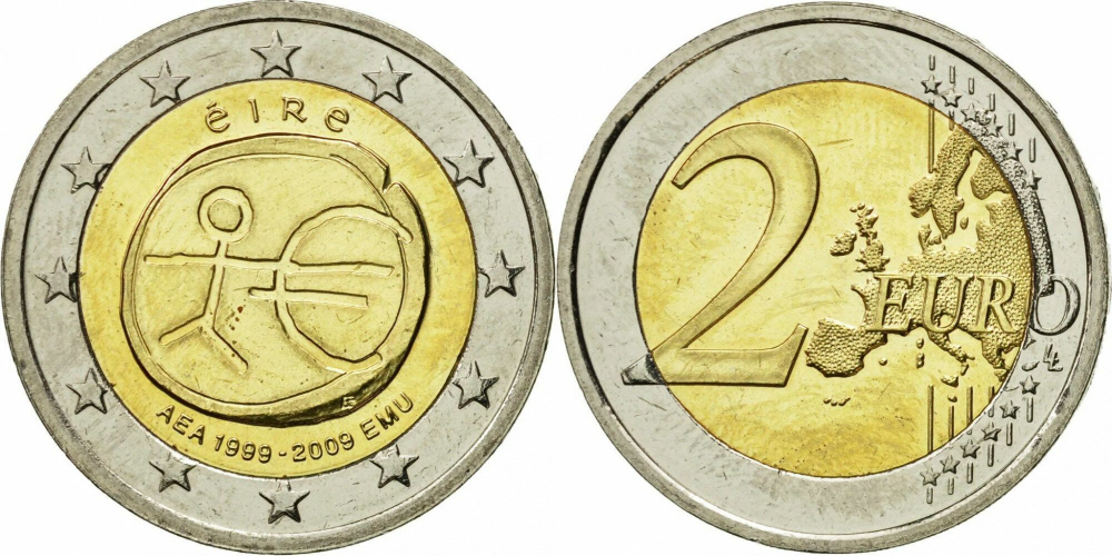 Ирландия 2 евро 2009 10 лет монетарной политики ЕС (EMU) и введения евро aUNC
