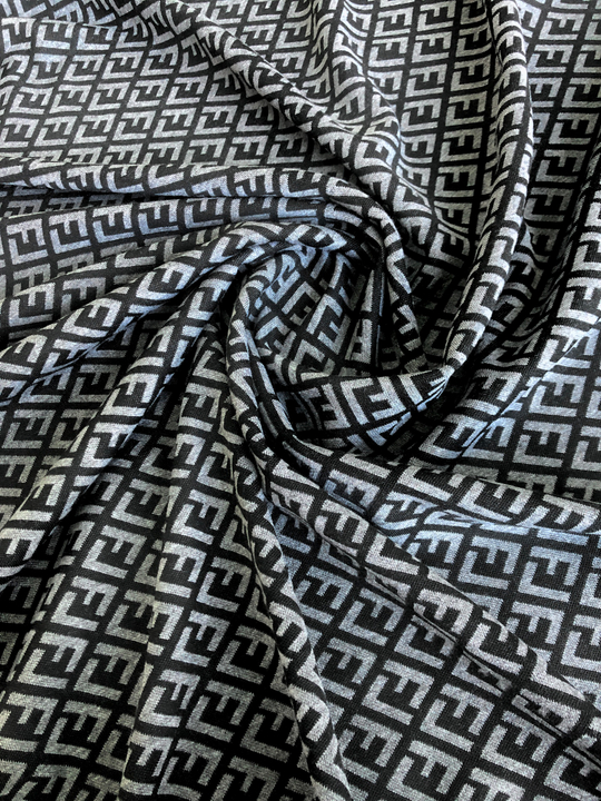 Трикотаж принт геометрия, серый, черный, вискоза ROYCE