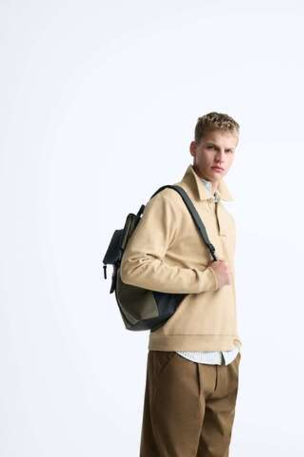 ZARA ПРОРЕЗИНЕННЫЙ РЮКЗАК С КЛАПАНОМ, ЗЕЛЕНЫЙ ХАКИ