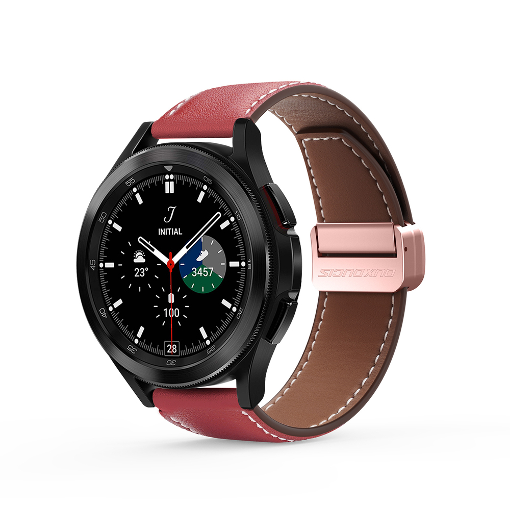 Ремешок из натуральной кожи красного цвета от Dux Ducis для смарт часов Samsung Galaxy Watch 3, 4, 5, 6 и 7 (размер крепления 20мм), серия YA Series