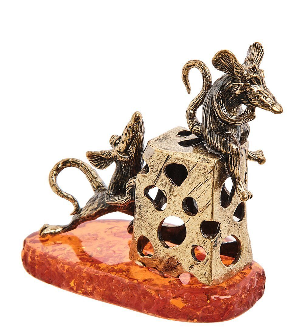 Народные промыслы AM- 473 Фигурка «Мыши похитительницы сыра» (латунь, янтарь)