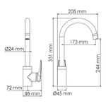 Смеситель WasserKraft Wiese для кухни Черный Глянец 20,8x9,5x35,1 см