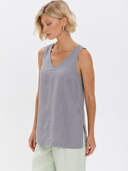 Удлиненный топ из льна с V-вырезом