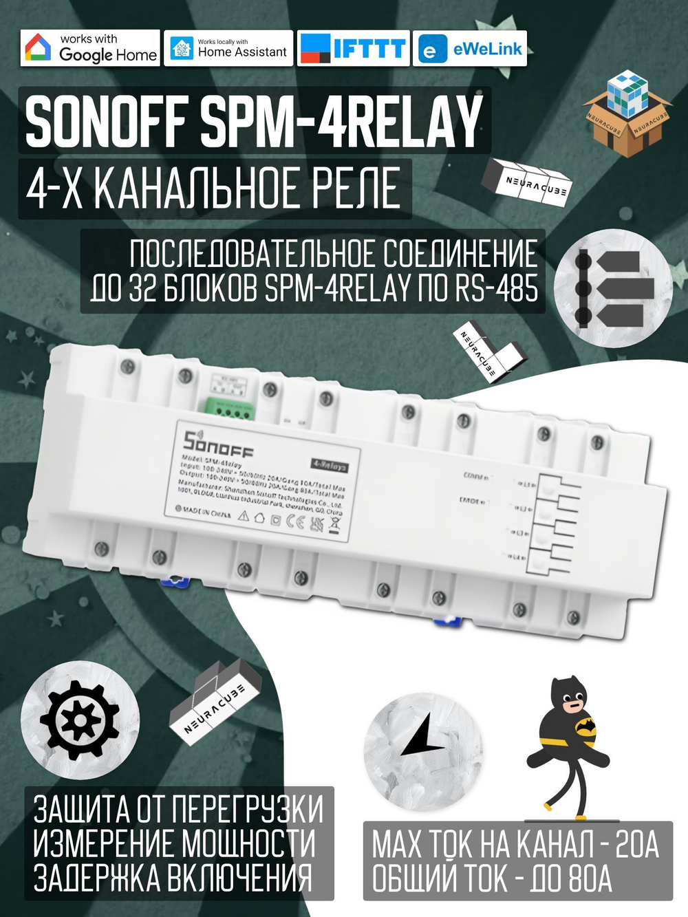 4-х канальный модуль Sonoff SPM-4Relay