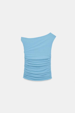 ZARA АСИММЕТРИЧНЫЙ ТОП СО СБОРКАМИ, ГОЛУБОЙ