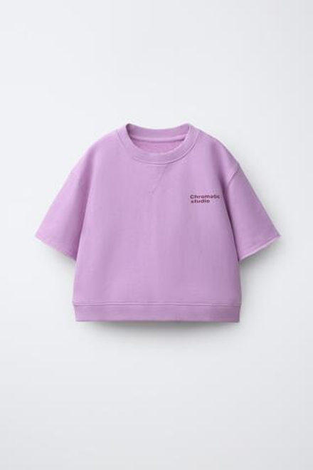 ZARA ФУТБОЛКА ИЗ ФУТЕРА, СВЕТЛАЯ МАЛЬВА