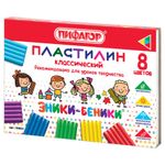 Пластилин классический ПИФАГОР "ЭНИКИ-БЕНИКИ", 8 цветов, 120 г, со стеком, картонная упаковка, 104821