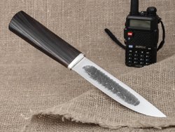 Якутский нож, сталь Х12МФ, рукоять черный мореный ясень, кованый дол