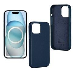 Чехол из натуральной кожи с магнитом (MagSafe) Leather Case Premium для iPhone 15 Plus (Синий)