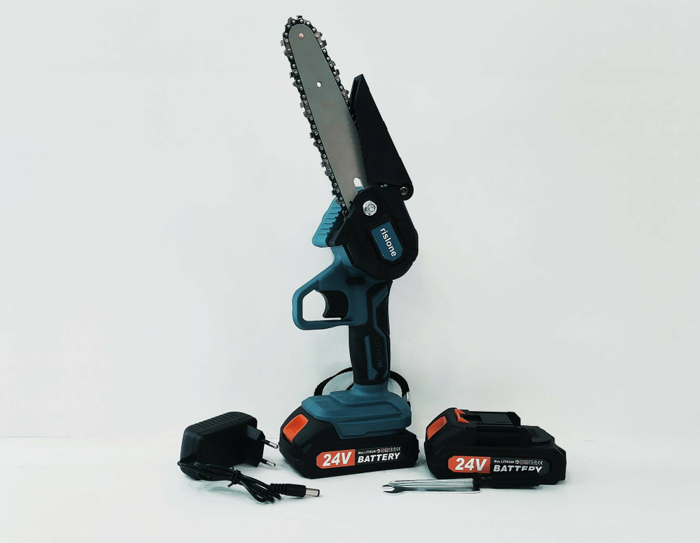 Пила аккумуляторная цепная RISLONE / беспроводная мини электропила садовая 550W в кейсе